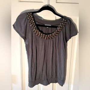 Charlotte Russe Olive Green Flutter Sleeve Shirt - Medium